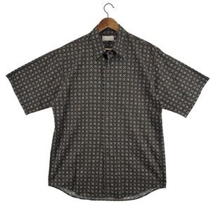 Murano Shirt‎ Mens Medium Brown Geometric Print Short Sleeve Button Up Cotton